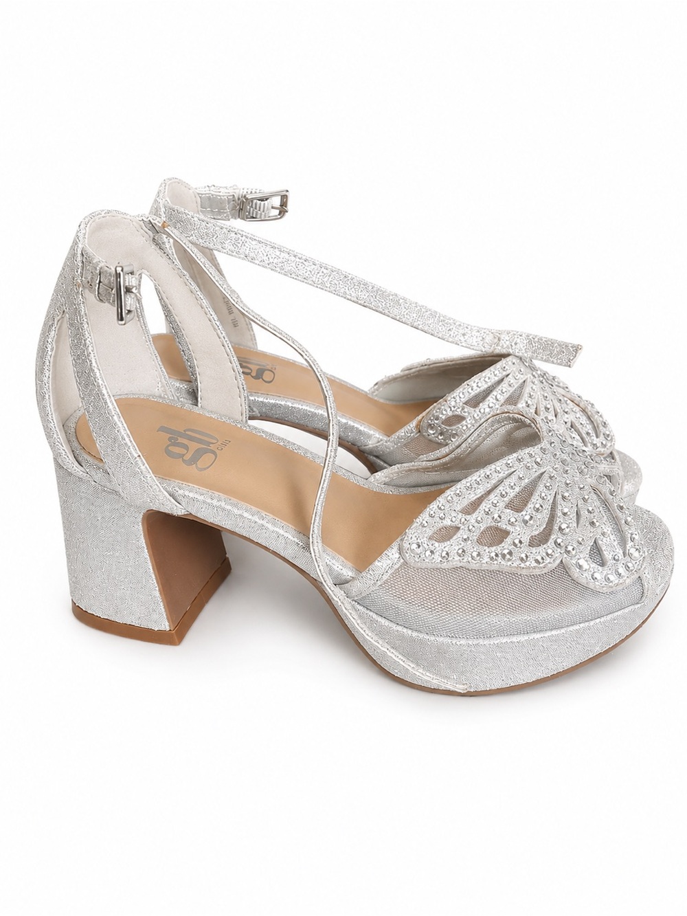 GB girls Silver Glitter Block Heel Sandals with Ankle Strap